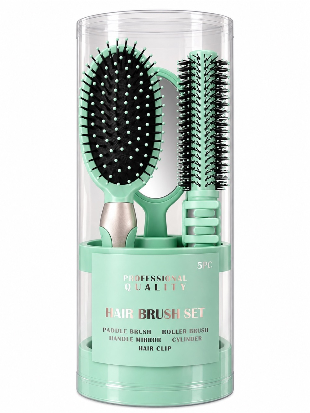 Professional Quality Mint Green Hair Brush Set - 5 Piece